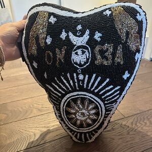 Beaded Black and Gold Skull pillow OUIJA BOARD